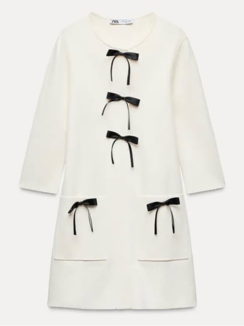 New Zara Cream Dress with Bows-Size XL